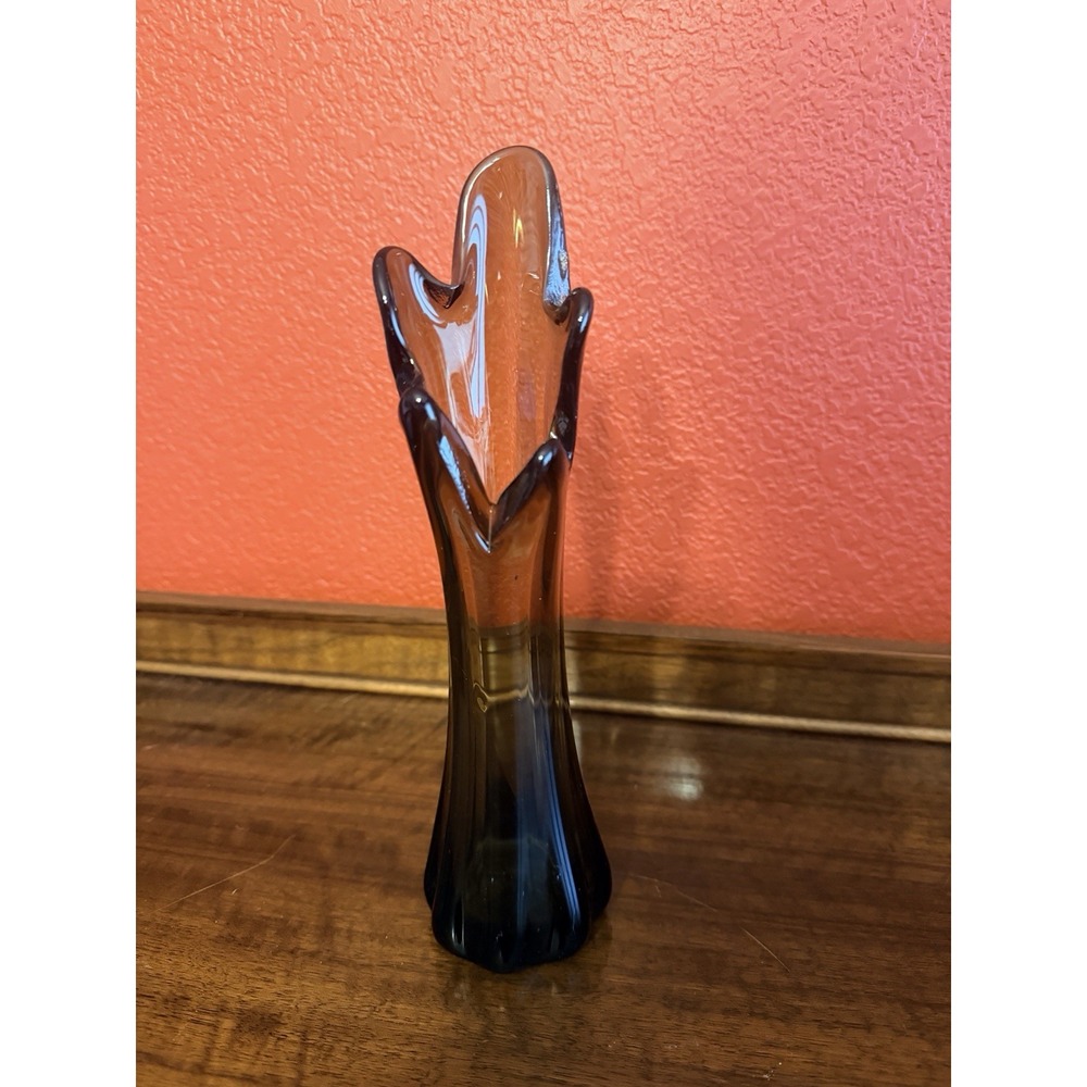 Vintage MCM 5 Finger Swung Vase 10" Brown Root Beer Glass